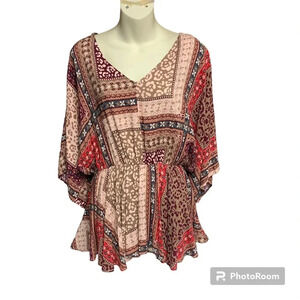 Andree by Unit small muted multicolored top flowy sleeve and hem, elastic waist